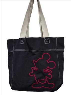 Black Canvas Mickey Mouse Embroidered Tote Bag